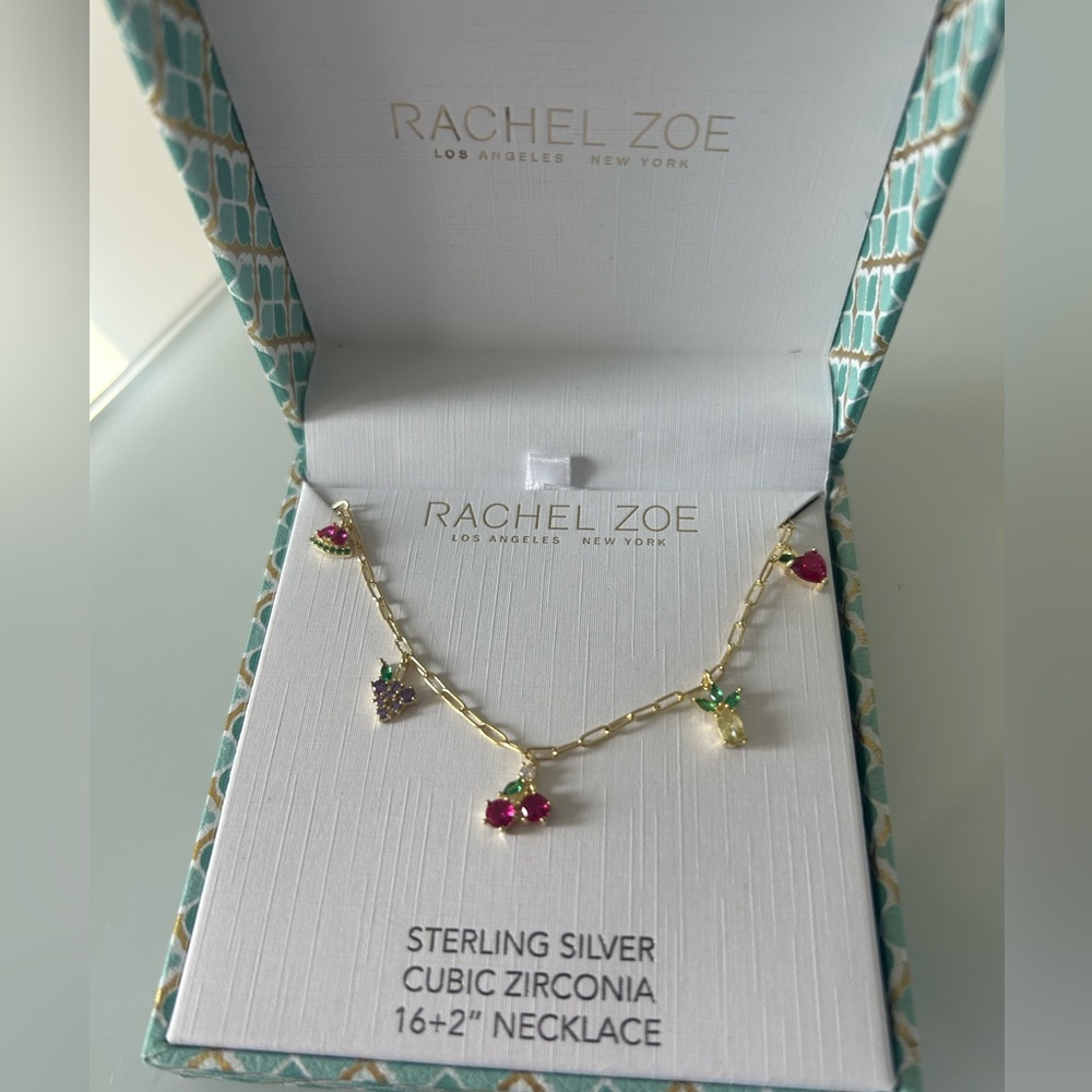 Rachel Zoe mini fruit charms dainty gold Chainlink necklace - Picture 2 of 2